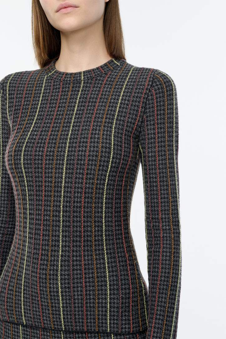 Pons Knit Sweater in Charcoal Multi Cashmere Silk Houndstooth