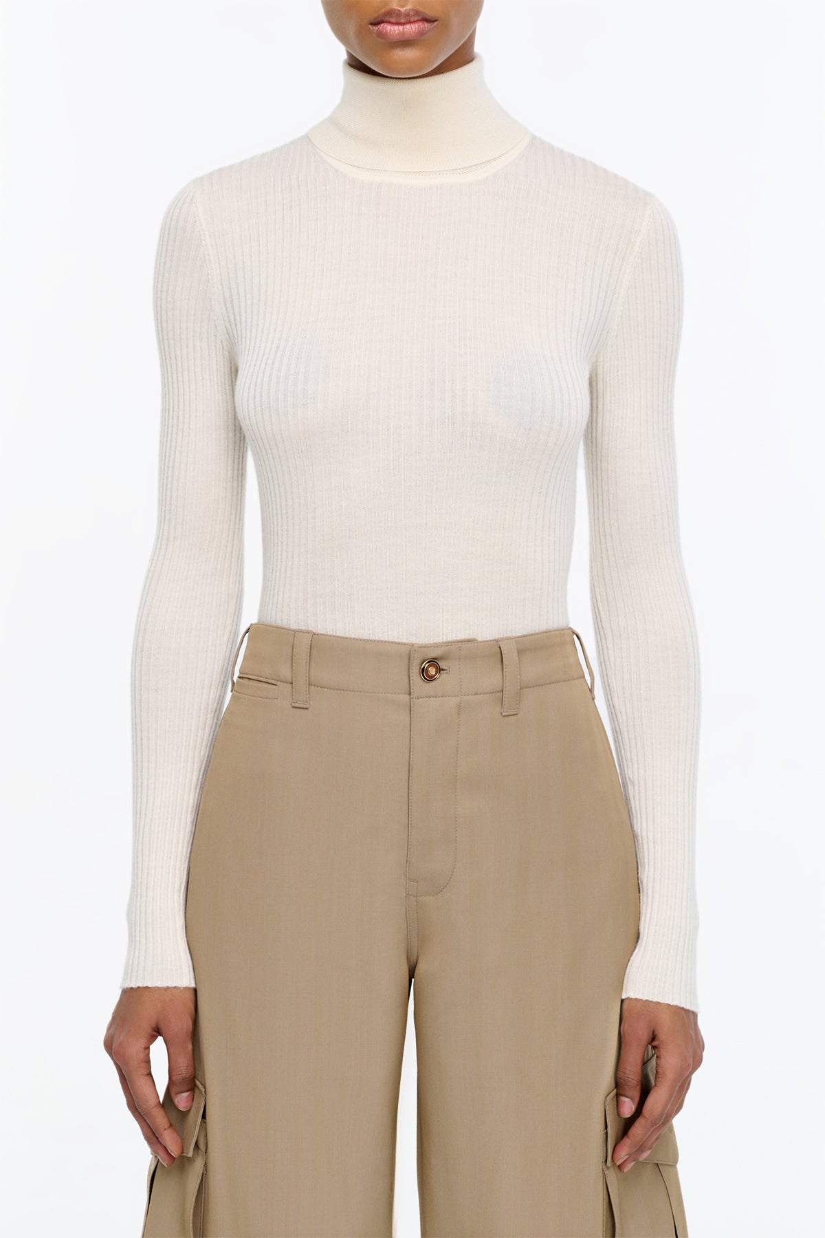 Peppe Knit Turtleneck Sweater in Ivory Cashmere