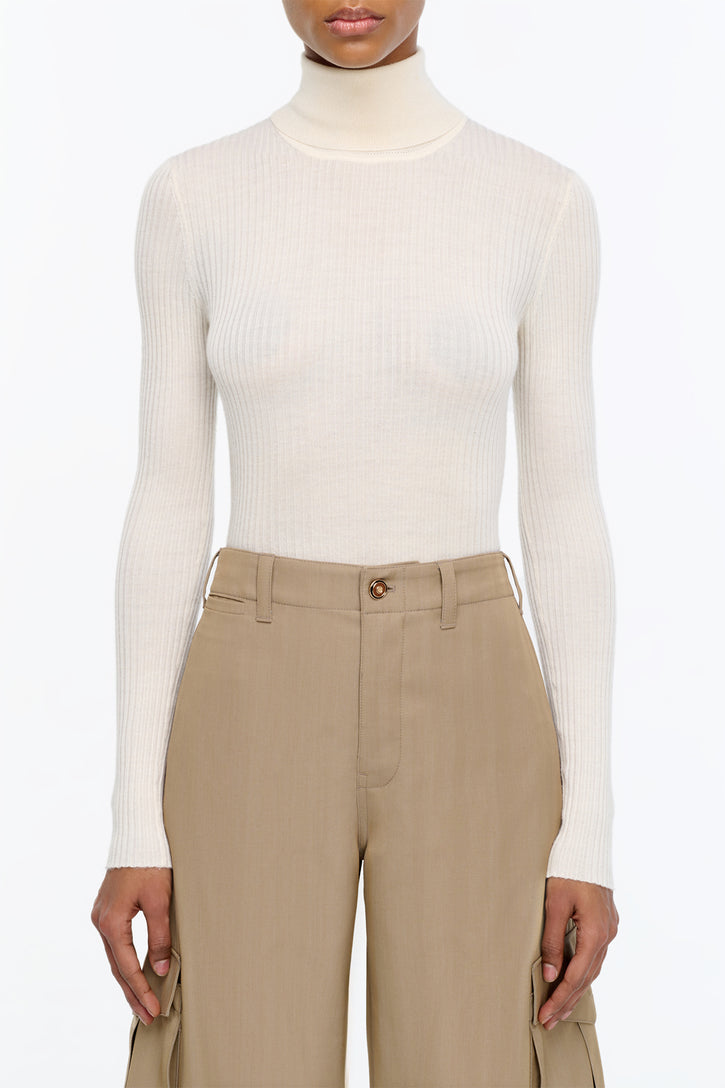 Peppe Knit Turtleneck in Ivory Cashmere Silk