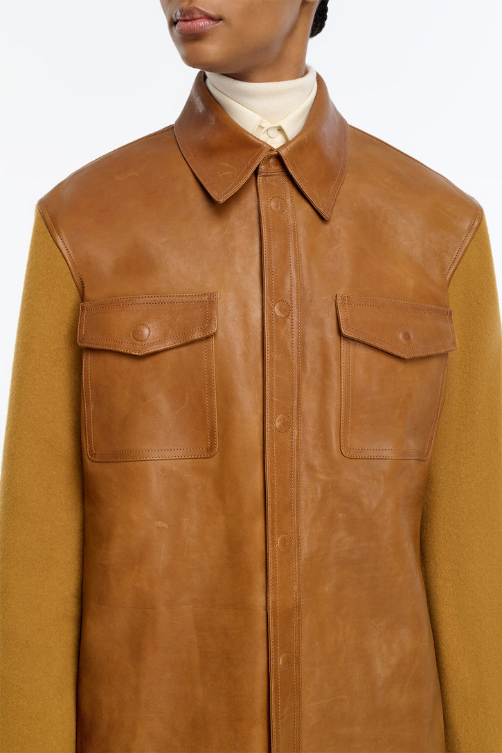 Lucas Overshirt in Cognac Vachetta Leather & Double-face Recycled Cashmere