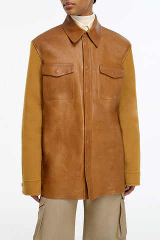 Lucas Overshirt in Cognac Vachetta Leather & Double-face Recycled Cashmere