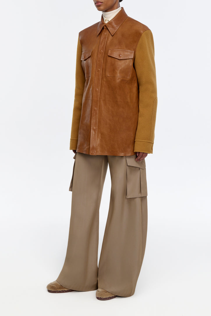 Lucas Overshirt in Cognac Vachetta Leather & Double-face Recycled Cashmere