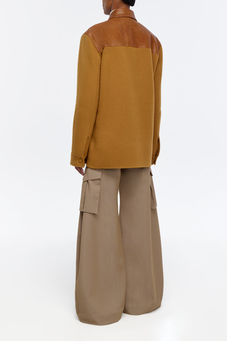 Eos Barrel-leg Cargo Pant in Camel Cross-dyed Wool