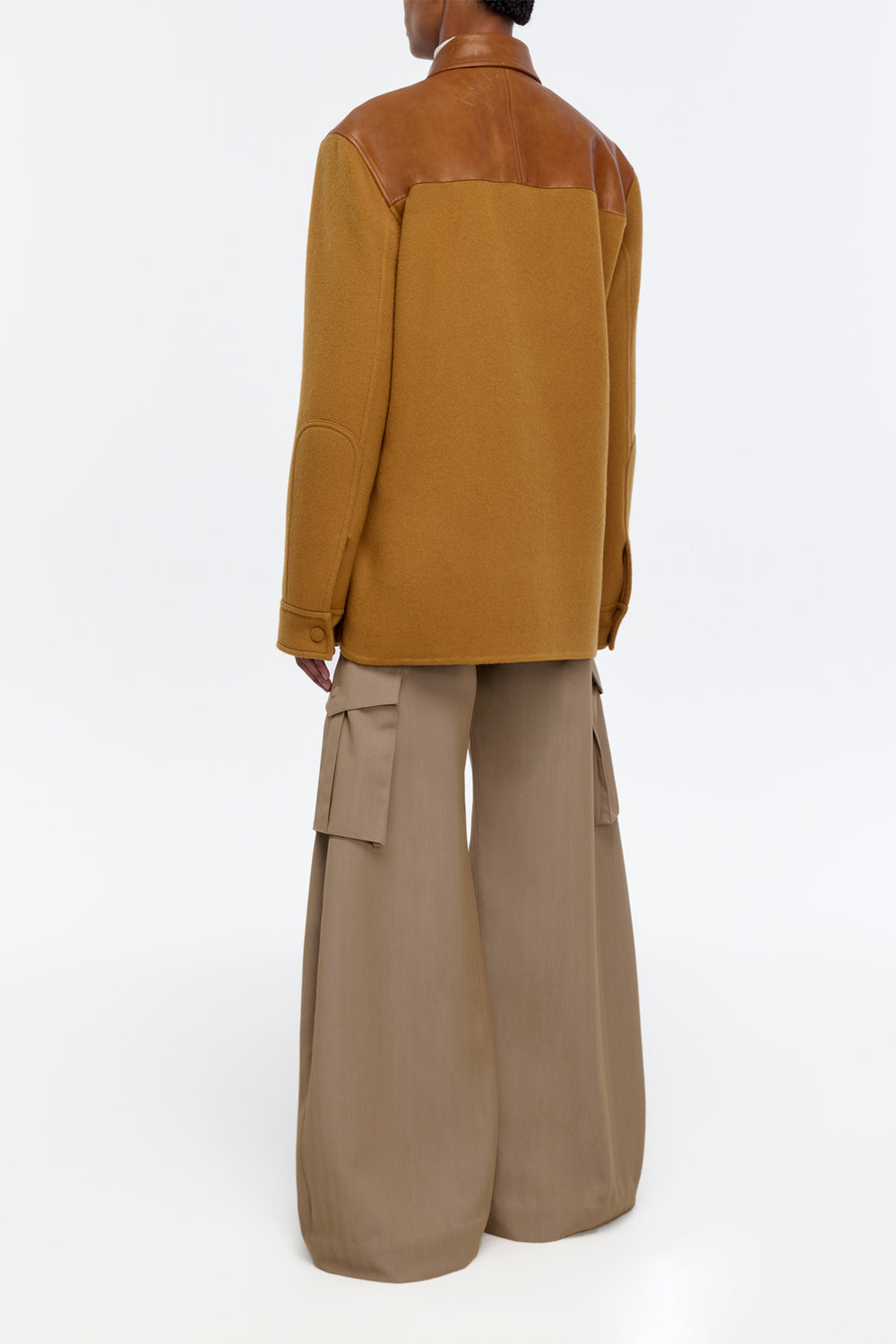 Lucas Overshirt in Cognac Vachetta Leather & Double-face Recycled Cashmere