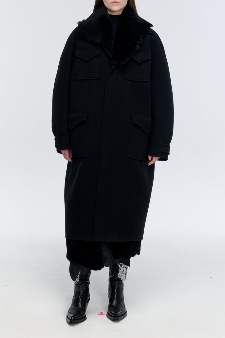 Arbor Cocoon Coat in Black Cashmere Felt