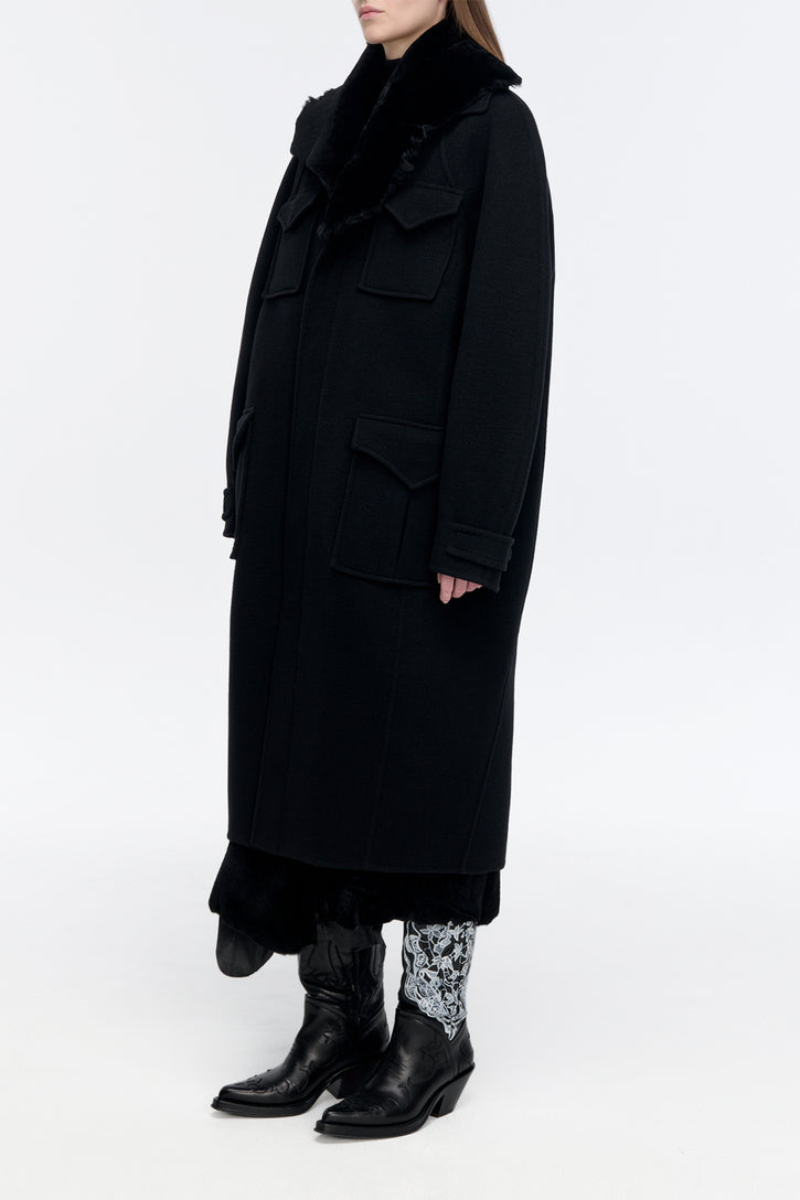 Arbor Cocoon Coat in Black Cashmere Felt