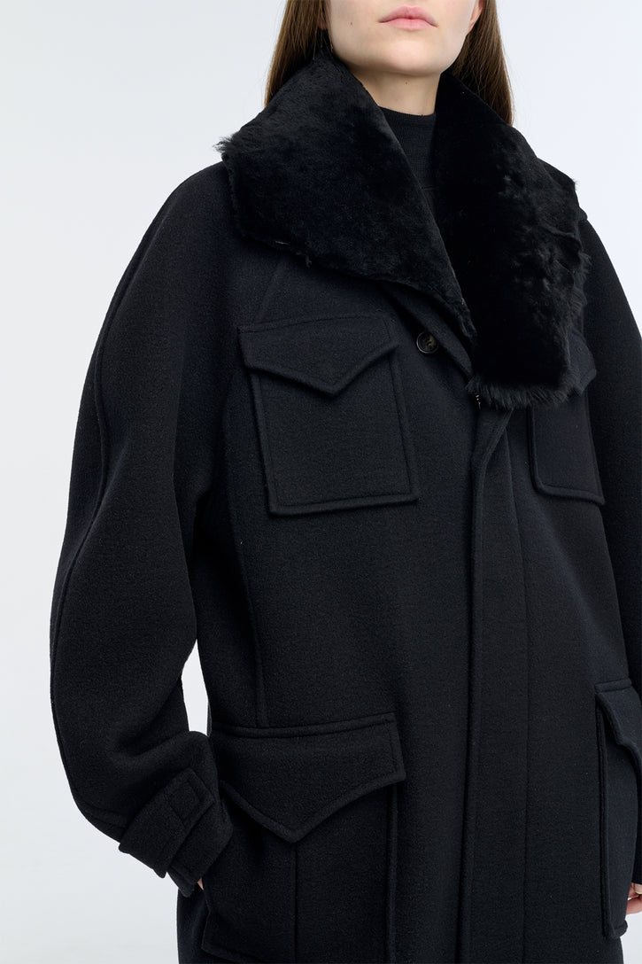 Arbor Cocoon Coat in Black Cashmere Felt
