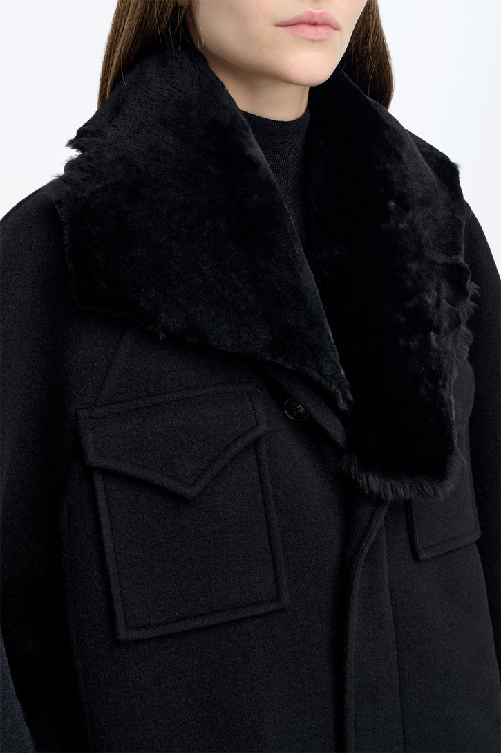 Arbor Cocoon Coat in Black Cashmere Felt