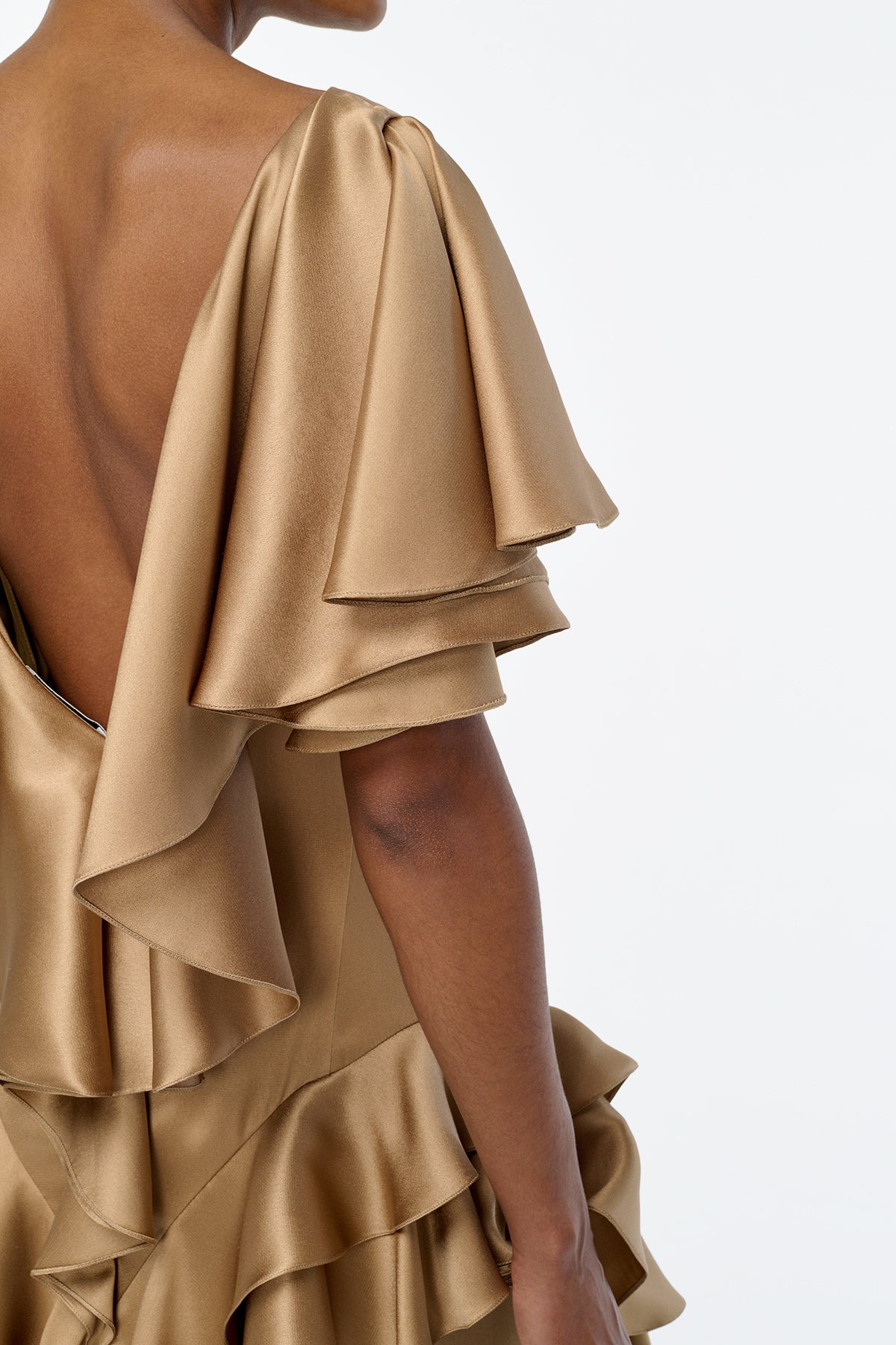 Spiral Dress in Camel Silk Satin