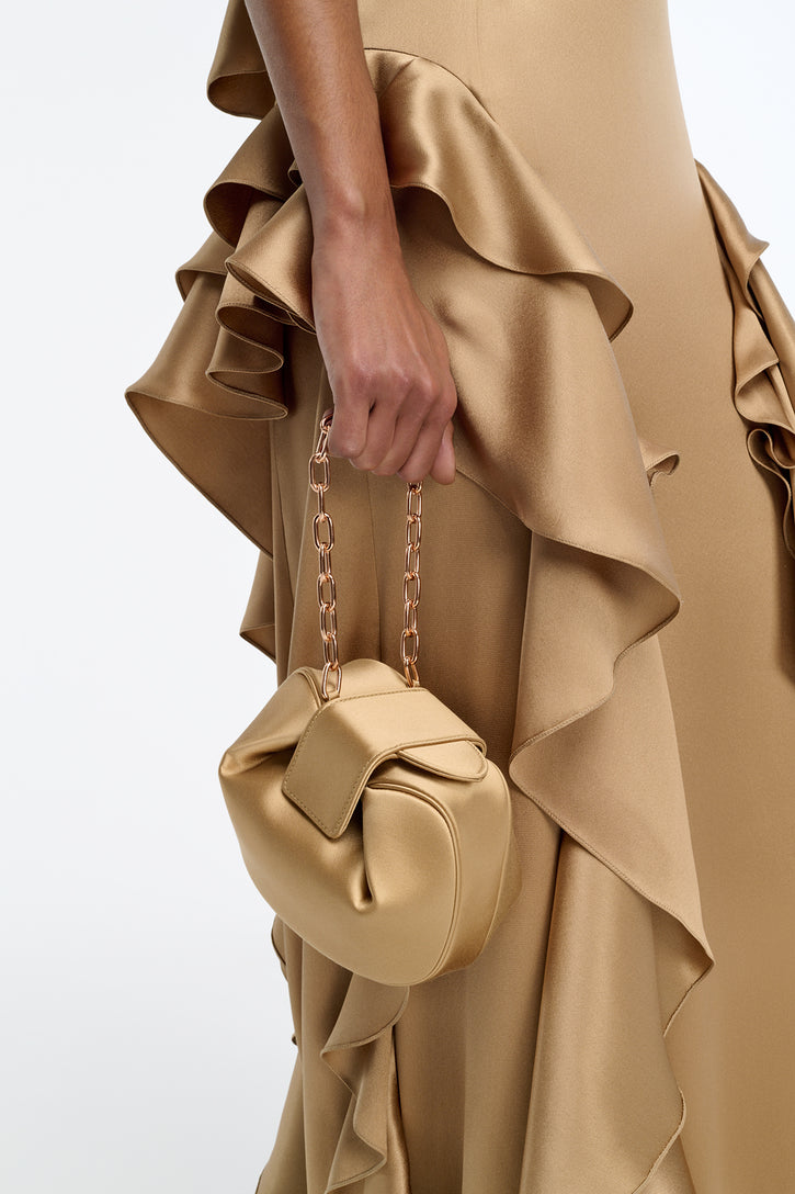 Soft Demi Clutch In Camel Satin