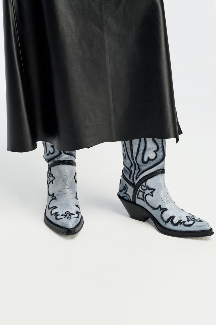 Hand Painted Capitana Cowboy Boot in Grey Leather