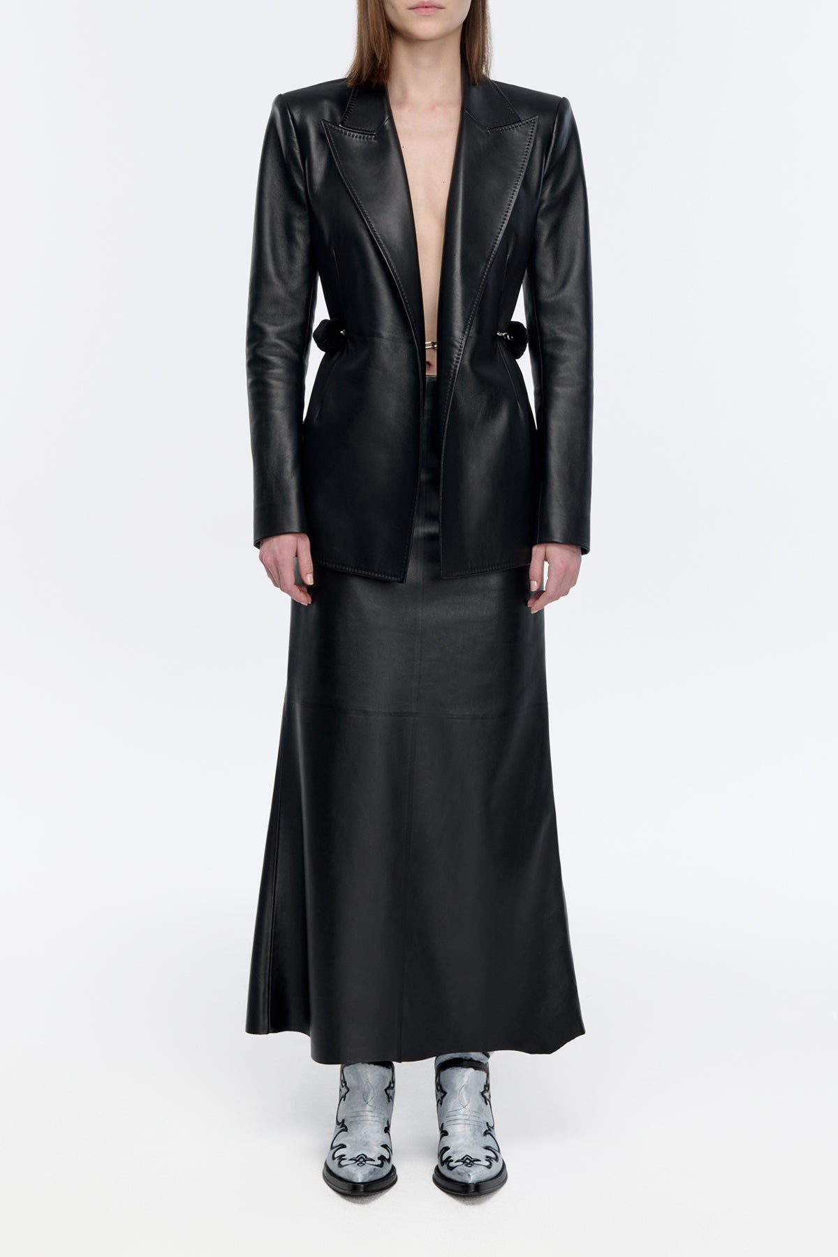 Epona Blazer in Black Leather with Recycled Fur Belt
