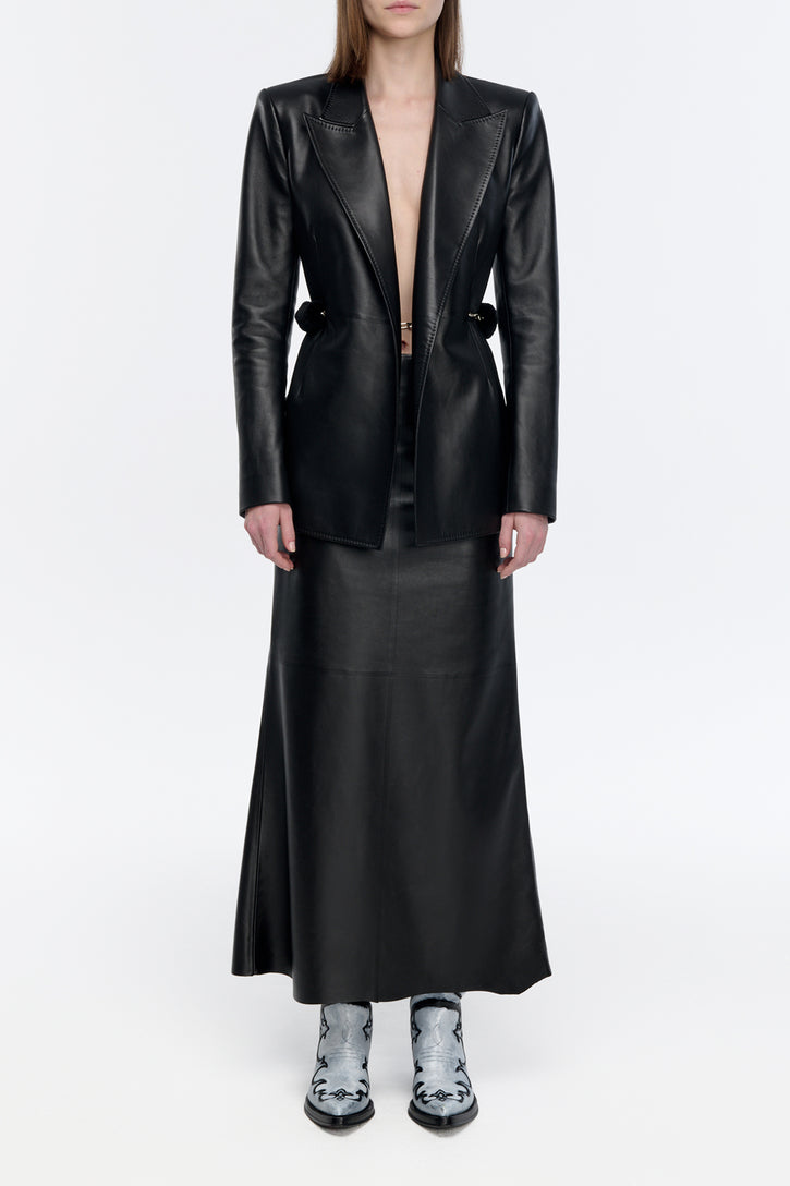 Epona Chain Blazer in Black Soft Leather with Recycled Fur