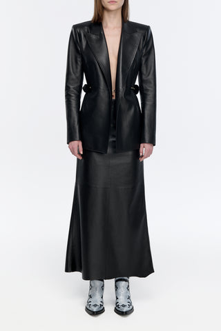 Epona Chain Blazer in Black Soft Leather with Recycled Fur