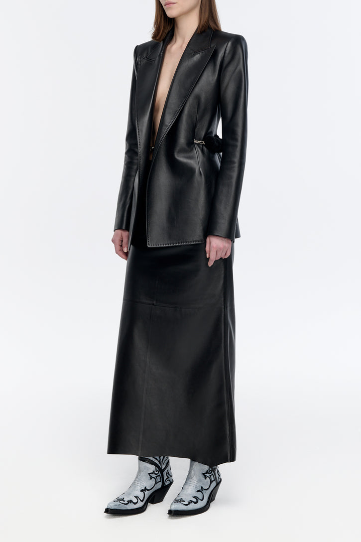 Epona Chain Blazer in Black Soft Leather with Recycled Fur