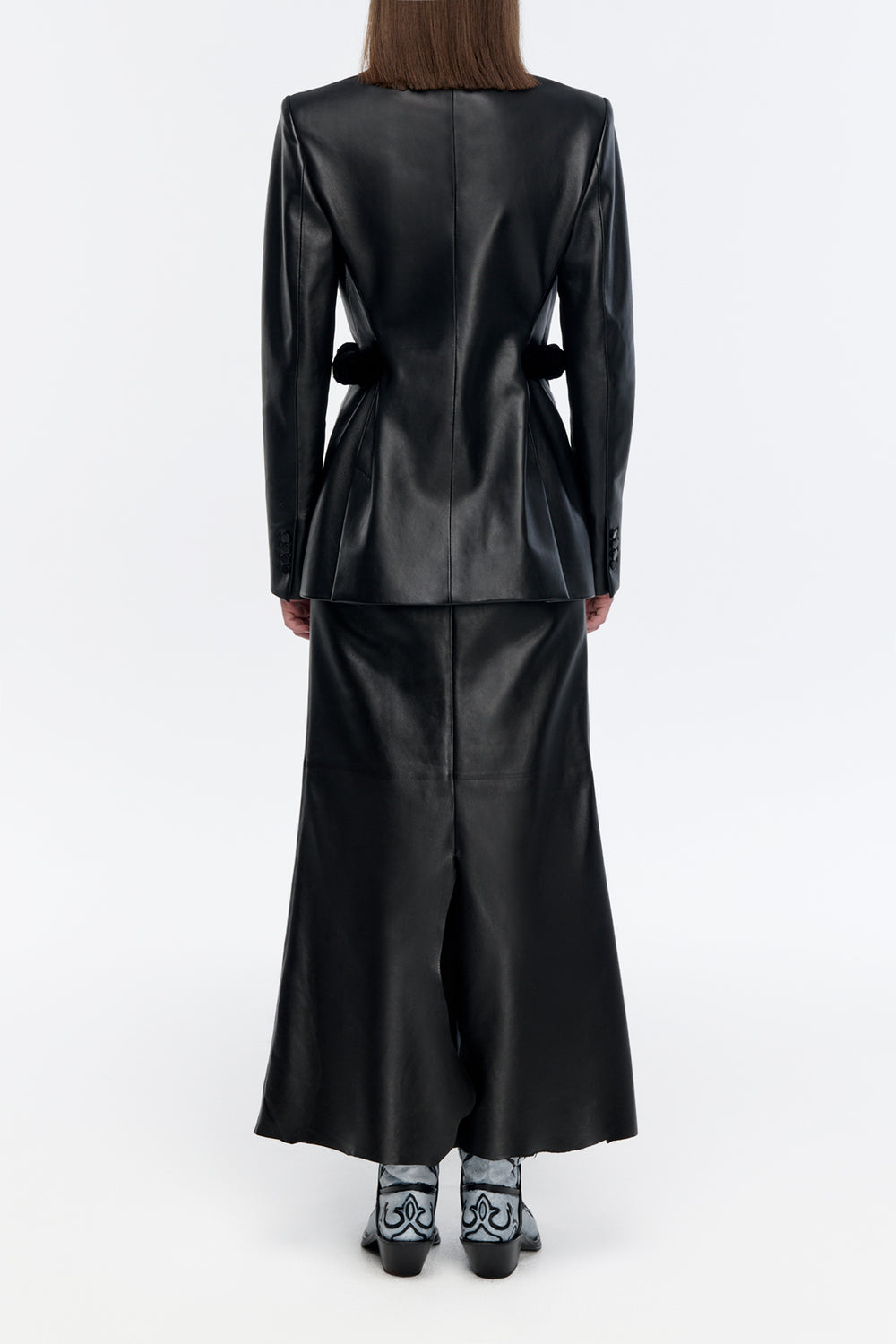 Epona Blazer in Black Leather with Recycled Fur Belt