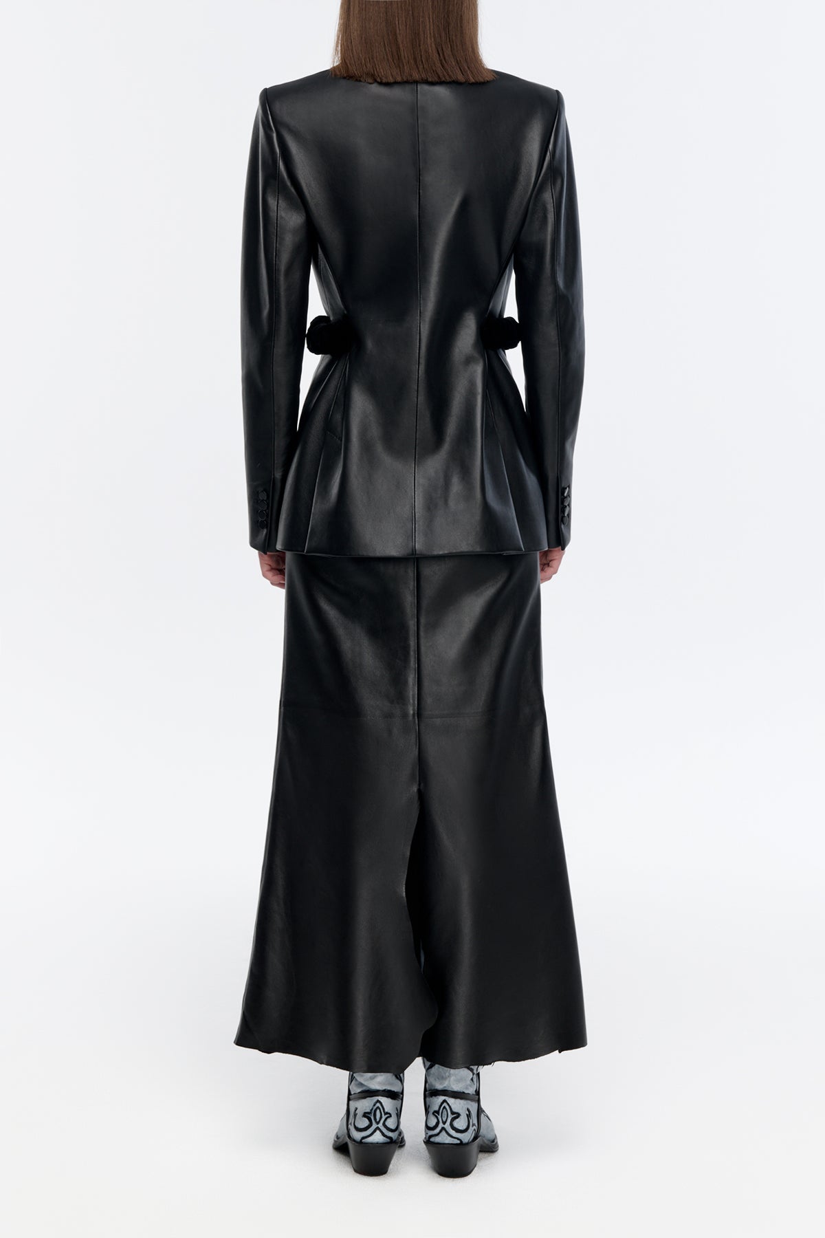 Epona Blazer in Black Leather with Recycled Fur Belt