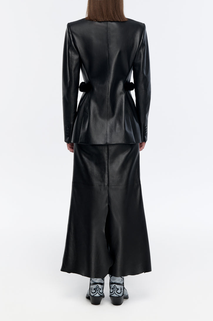 Epona Chain Blazer in Black Soft Leather with Recycled Fur