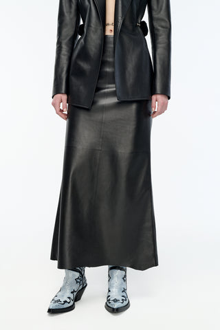 Edwardo Raw Cut Skirt in Black Soft Leather