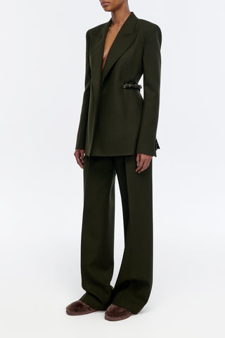 Norman Wide-leg Pant in Deep Olive Recycled Virgin Wool