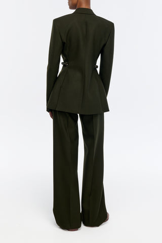 Norman Wide-leg Pant in Deep Olive Recycled Virgin Wool