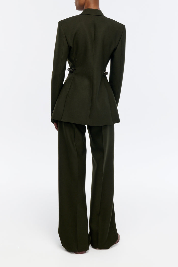 Norman Wide-leg Pant in Olive Recycled Virgin Wool