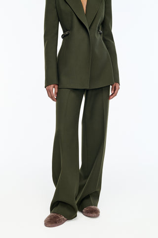 Norman Wide-leg Pant in Deep Olive Recycled Virgin Wool