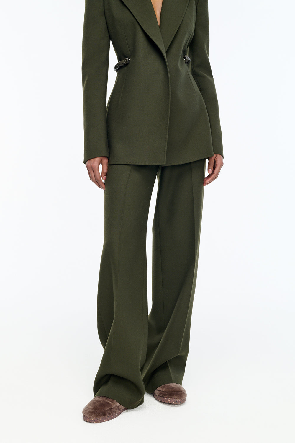 Norman Wide-leg Pant in Olive Recycled Virgin Wool