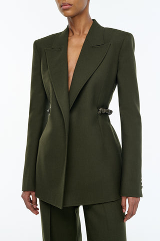 Epona Chain Blazer in Deep Olive Recycled Virgin Wool