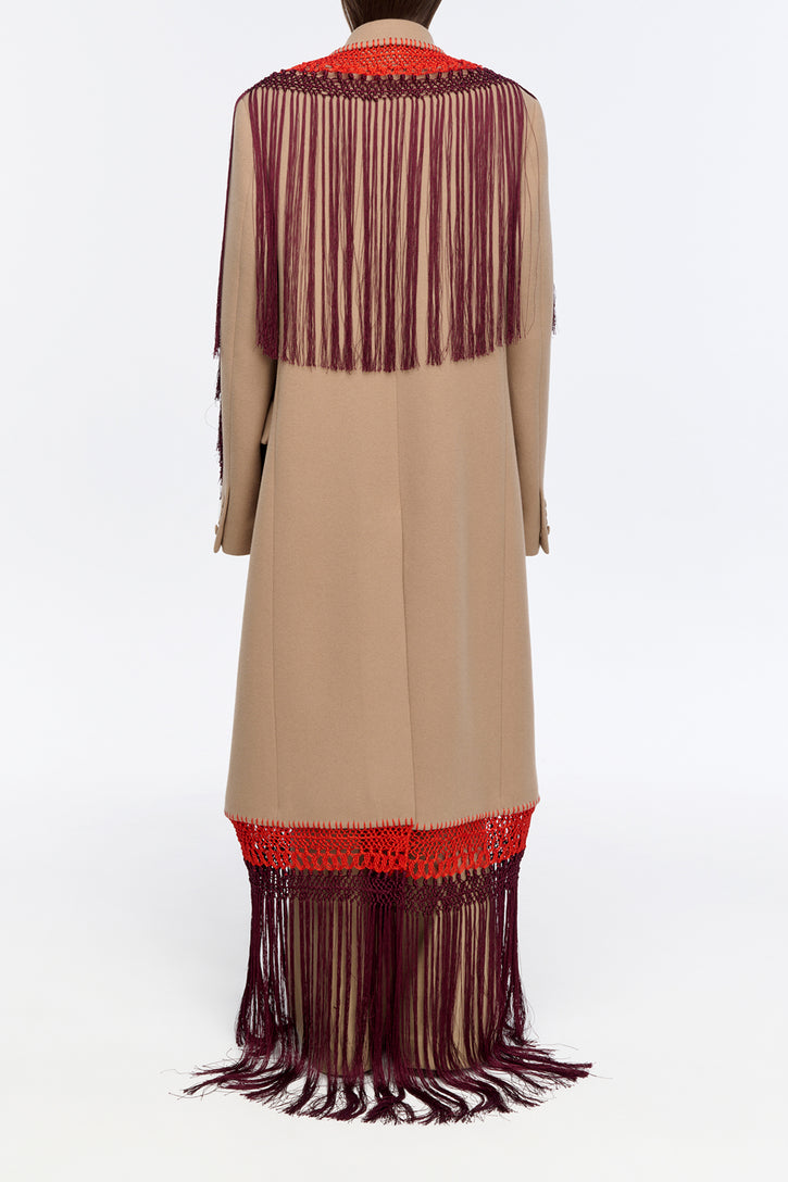 Mcaffrey Coat in Camel Double Face Recycled Cashmere with Macrame