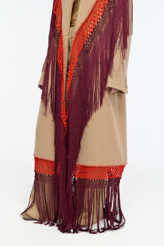 Mcaffrey Fringe Coat in Camel Double-face Recycled Cashmere with Silk Macrame
