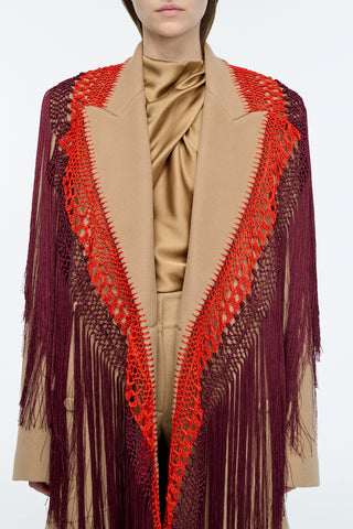 Mcaffrey Fringe Coat in Camel Double-face Recycled Cashmere with Silk Macrame