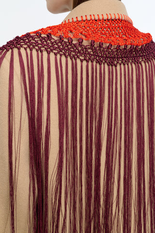 Mcaffrey Fringe Coat in Camel Double-face Recycled Cashmere with Silk Macrame