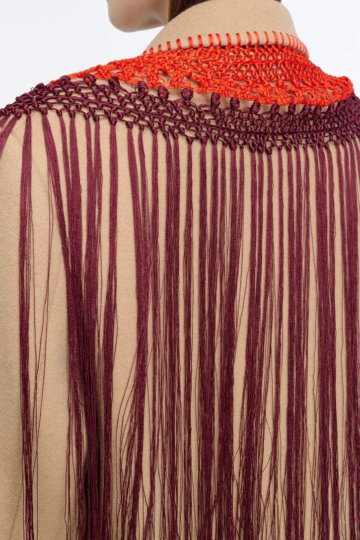 Mcaffrey Coat in Camel Double Face Recycled Cashmere with Macrame