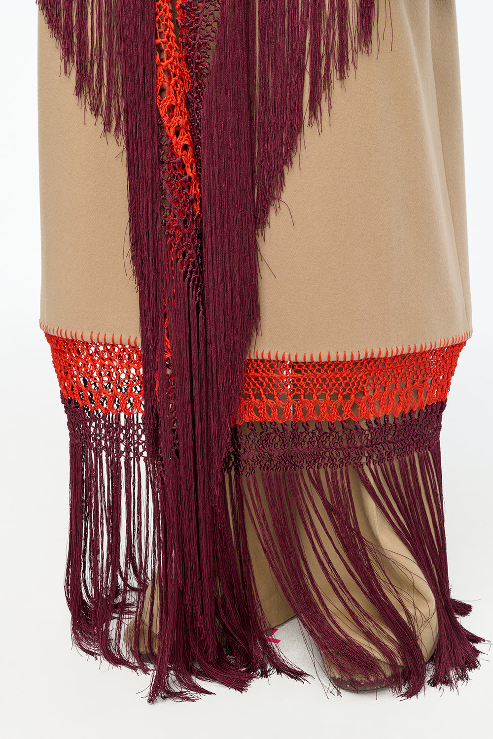 Mcaffrey Coat in Camel Double Face Recycled Cashmere with Macrame
