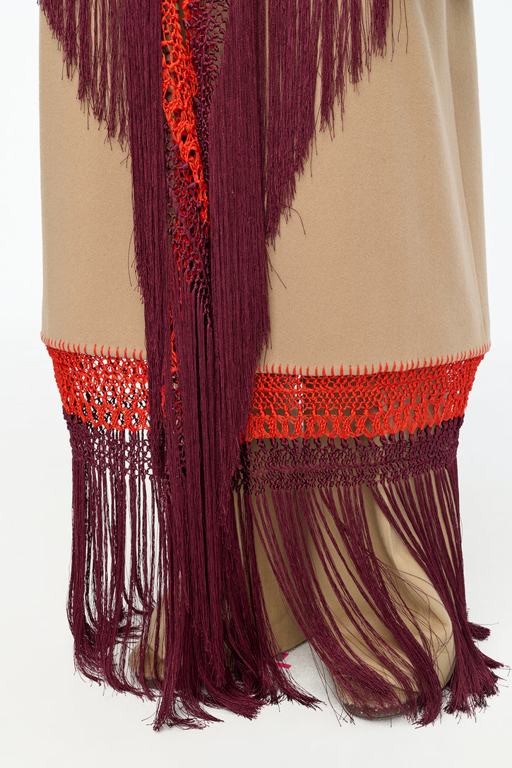 Mcaffrey Coat in Camel Double Face Recycled Cashmere with Macrame