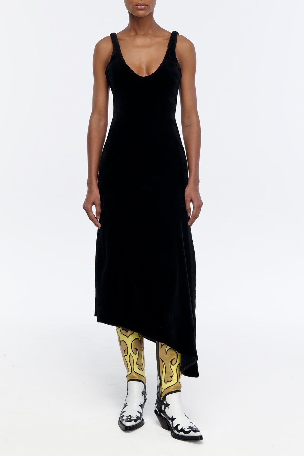 Lyth Raw Cut Dress in Black Recyled Fur