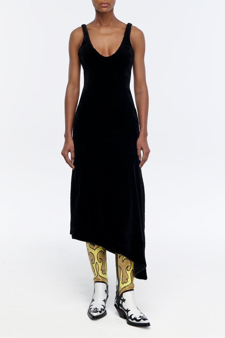 Lyth Raw Cut Dress in Black Recyled Fur