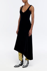 Lyth Raw Cut Dress in Black Recyled Fur