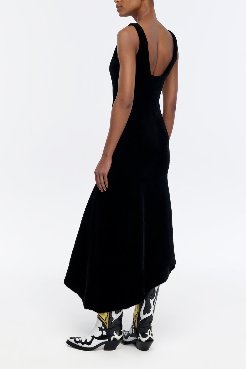 Lyth Raw Cut Dress in Black Recyled Fur