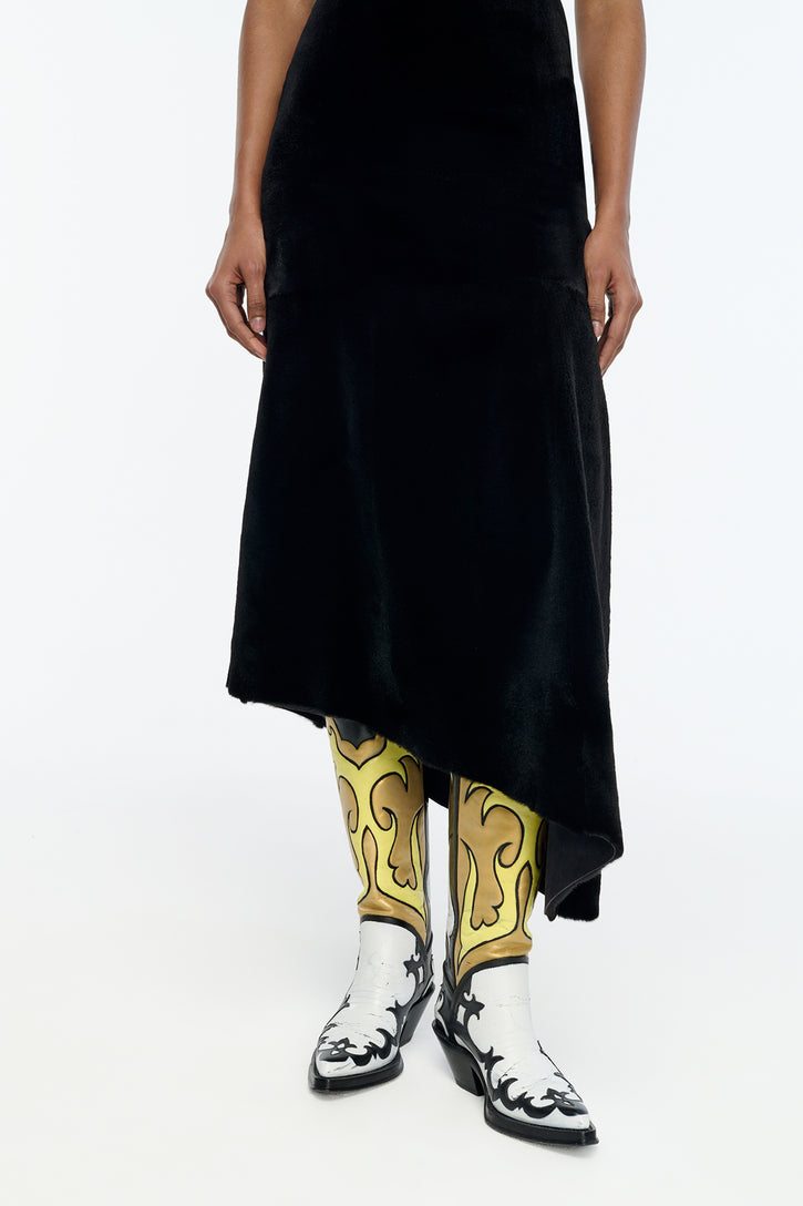 Hand Painted Capitana Cowboy Boot in Black, White & Yellow Leather