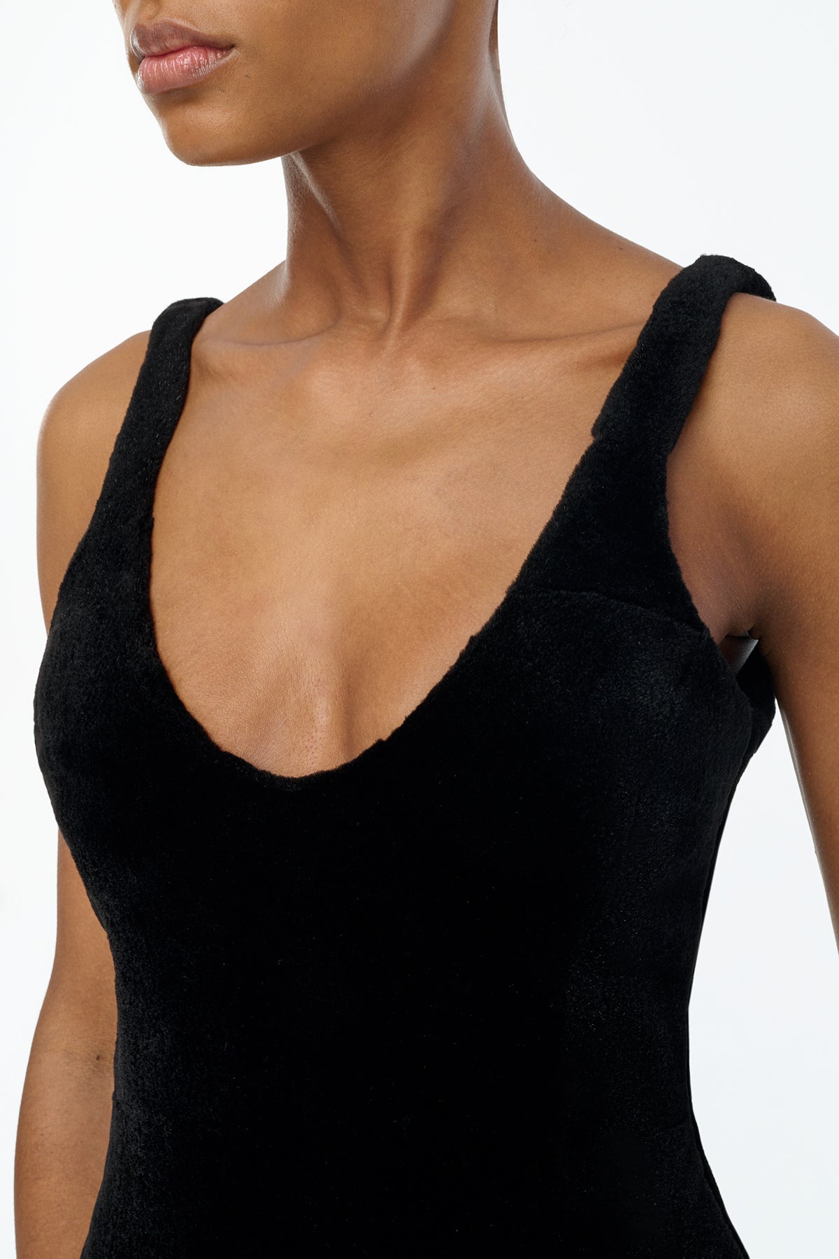 Lyth Raw Cut Dress in Black Recyled Fur
