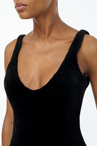 Lyth Raw Cut Dress in Black Recyled Fur