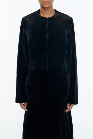 Hermera Raw Cut Jacket in Black Recycled Mink Fur