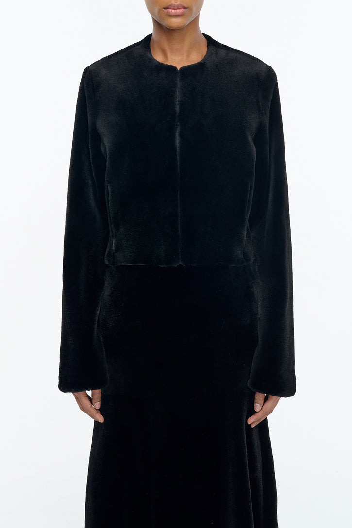 Hermera Raw Cut Jacket in Black Recycled Fur