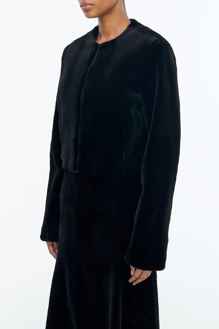 Hermera Raw Cut Jacket in Black Recycled Fur