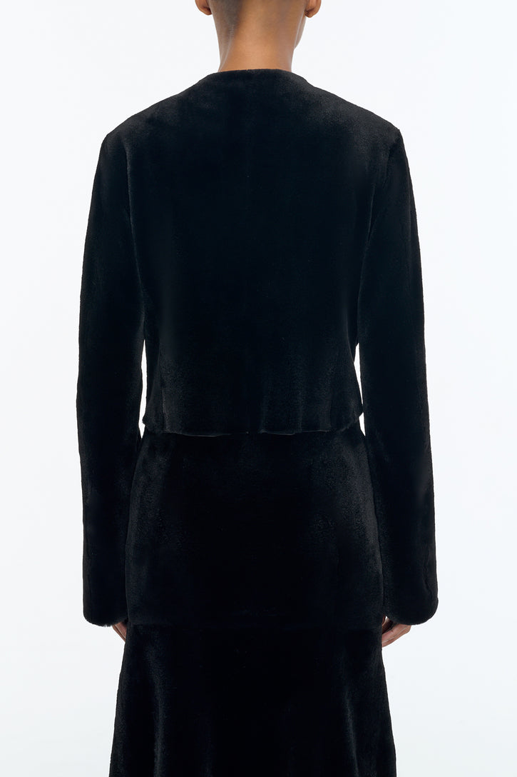 Hermera Raw Cut Jacket in Black Recycled Fur