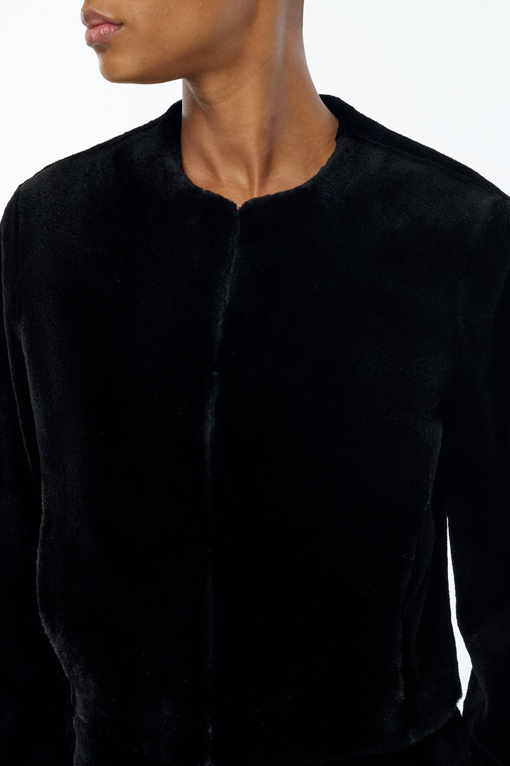 Hermera Raw Cut Jacket in Black Recycled Fur