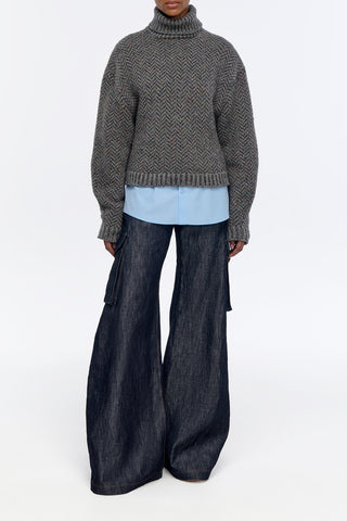 Eos Barrel-leg Cargo Pant in Recycled Cotton Linen Denim
