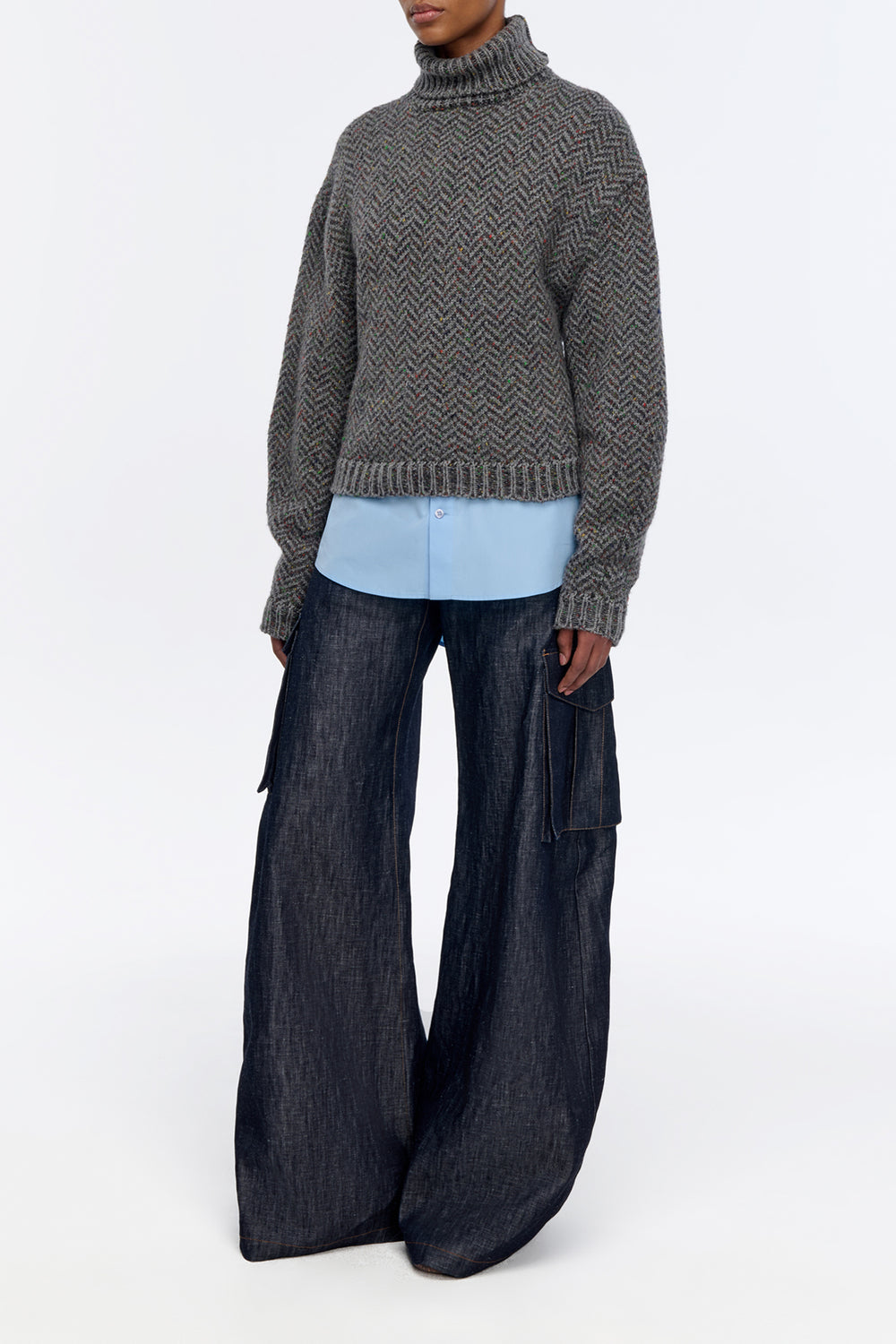 Courtney Turtleneck Sweater in Charcoal Multi Aran Cashmere